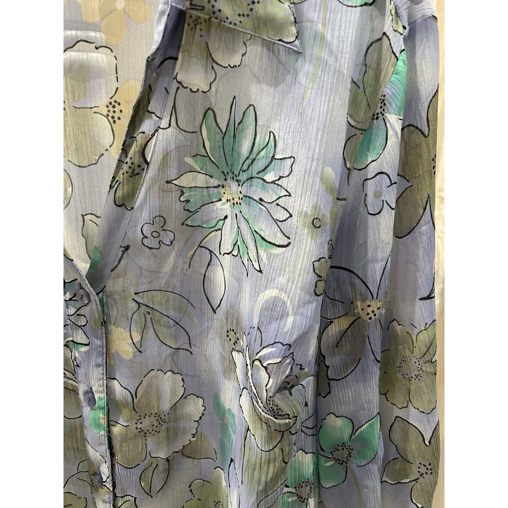 White Stag Womens 2X Sheer Button Down Top Blue Floral Lightweight Mature Travel - Picture 3 of 6